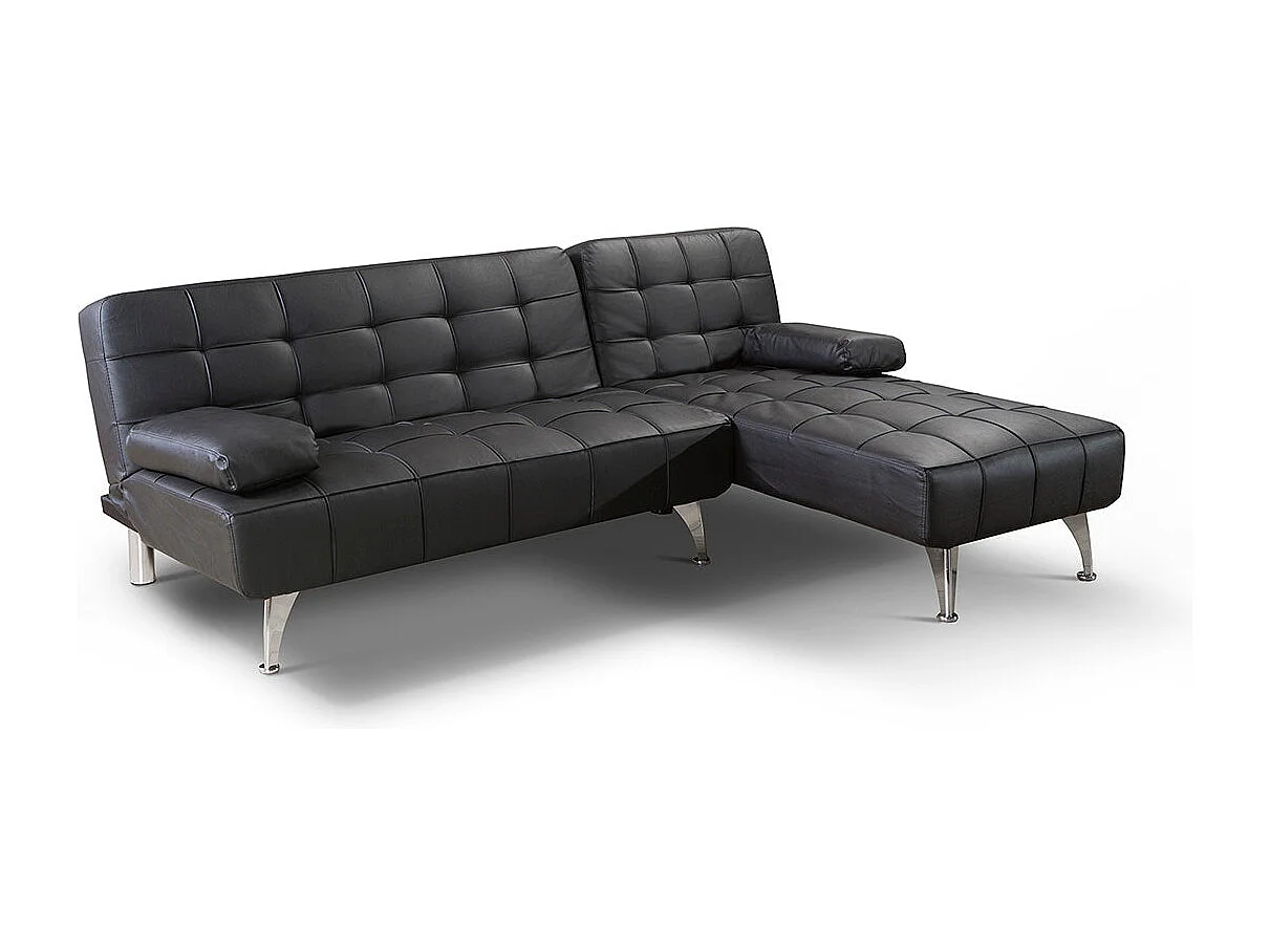 Sofá-Cama Chaise Longue XS 198cm Preto em Couro Sintético