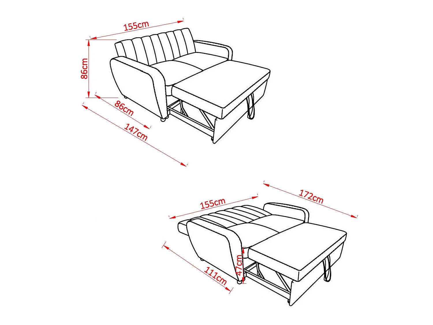 Sofa Cama de Matrimonio berlin 155x86cm (Cama: 172x155cm)