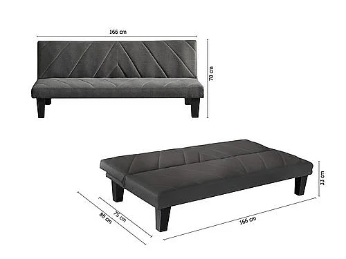 Sofá cama 2 plazas Clic Clac Paula terciopelo 166x70cm Negro