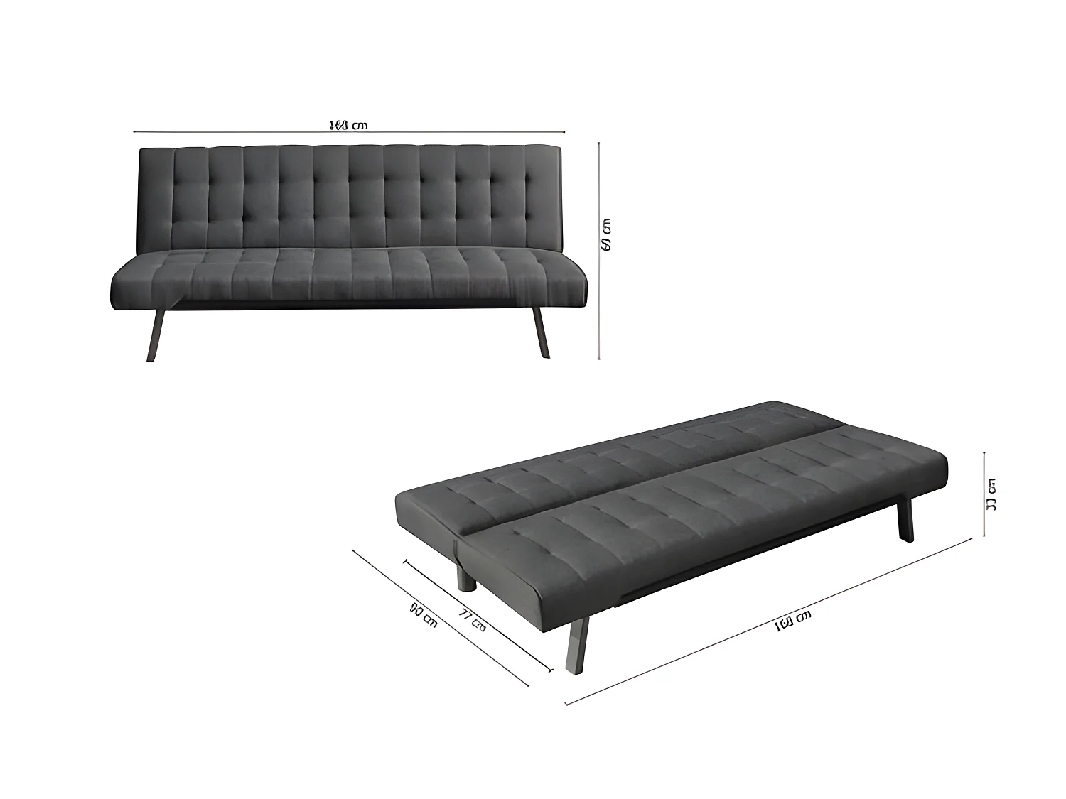 Sofá cama 2 Plazas Clic Clac NAHIA terciopelo 168x69cm Negro
