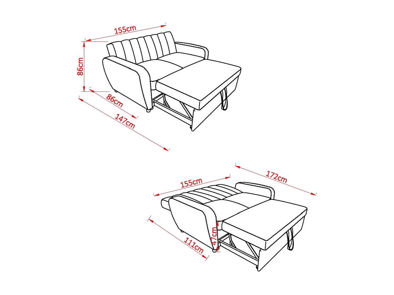 Sofá-Cama de Casal Berlin 155cm Cinza