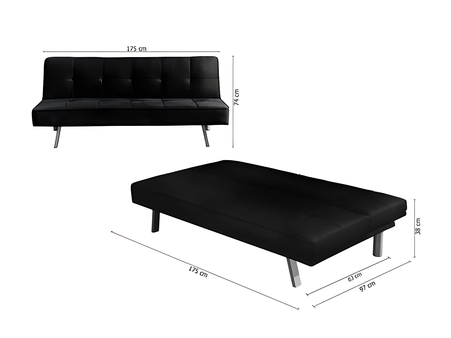 Sofá cama 2 lugares Ainhoa ​​​​Clic Clac tecido 175x74cm Cinza