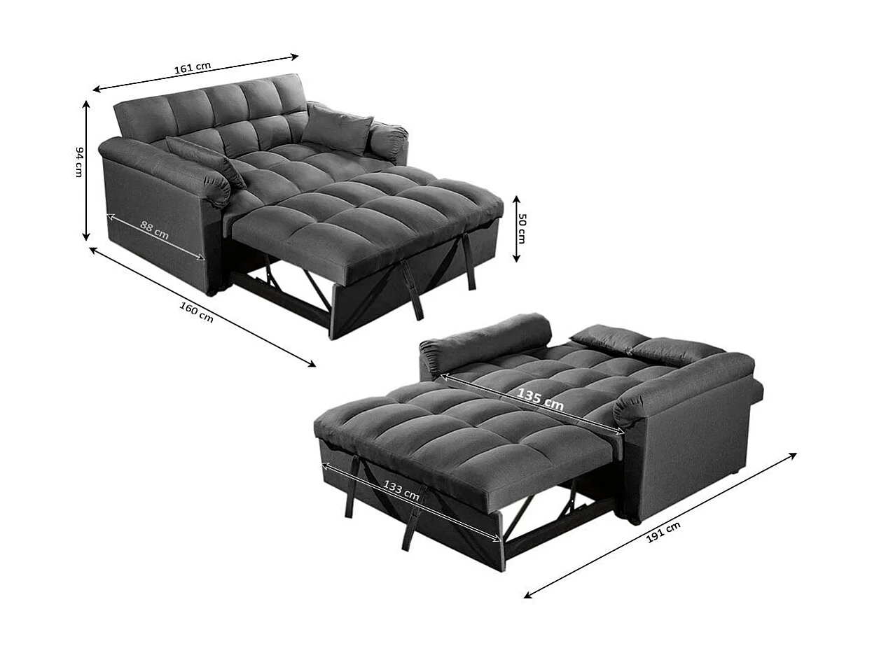 Sofá-Cama de Casal Tokyo 161cm Preto