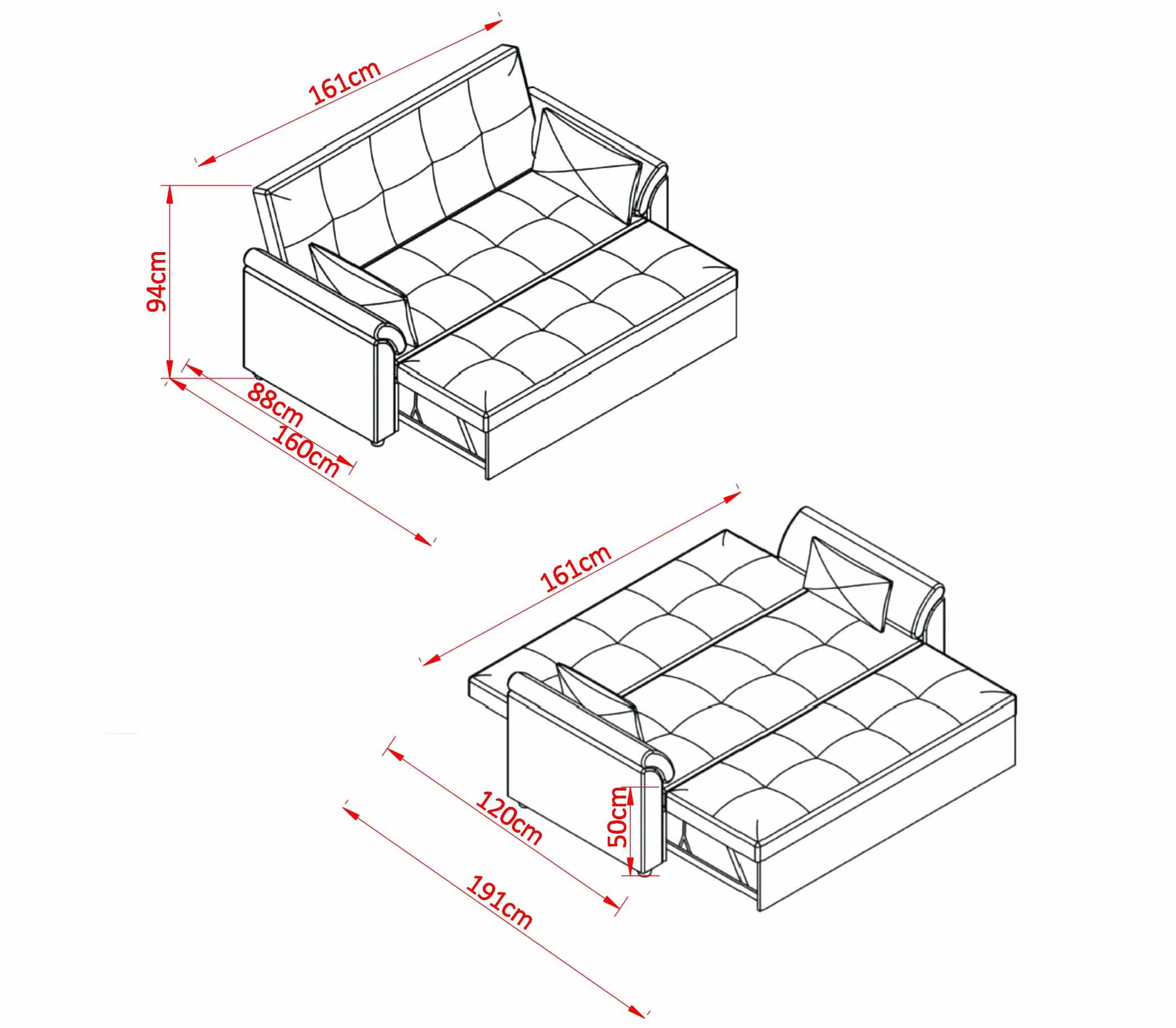 Sofa Cama de Matrimonio 161x88cm (Cama: 135x190cm) Tokio