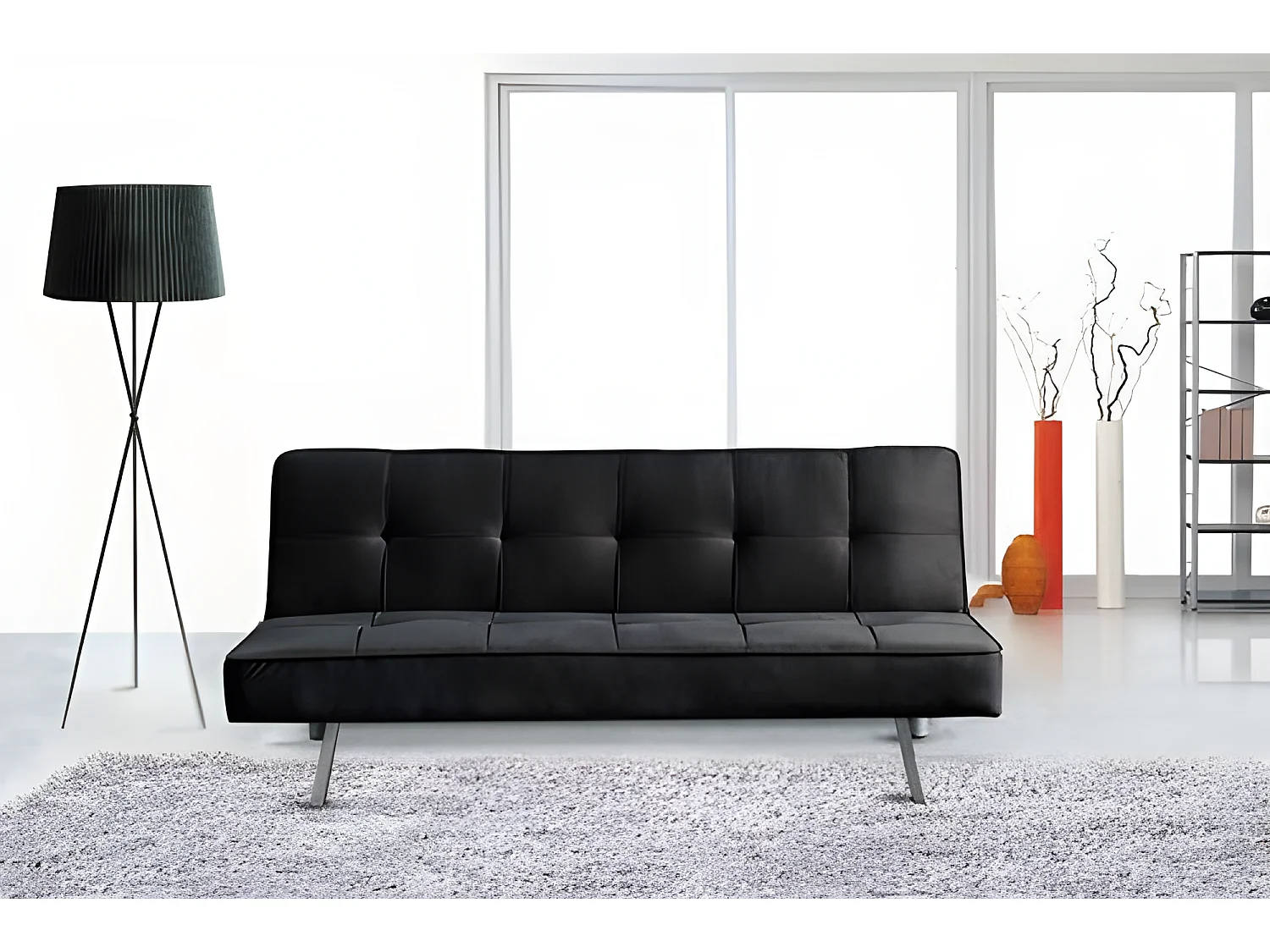 Sofá cama 2 lugares em veludo Ainhoa ​​​​Clic Clac 175x74cm Preto