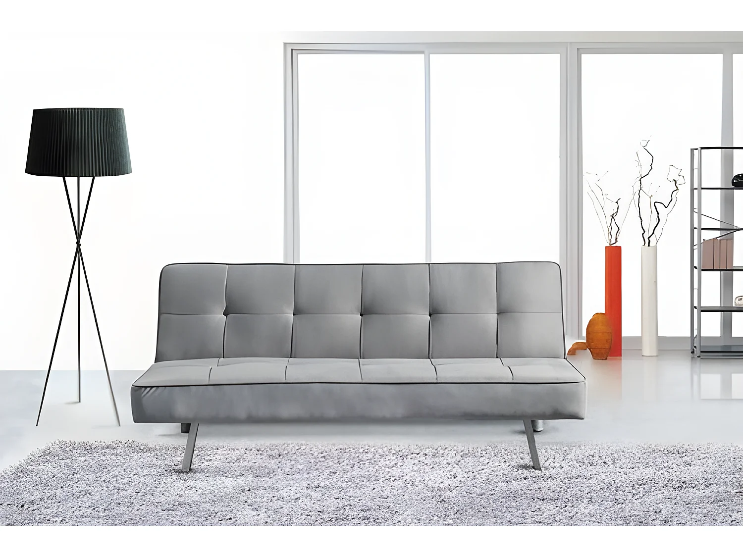 Ainhoa ​​​​Clic Clac Sofá cama 2 lugares veludo 175x74cm Cinza