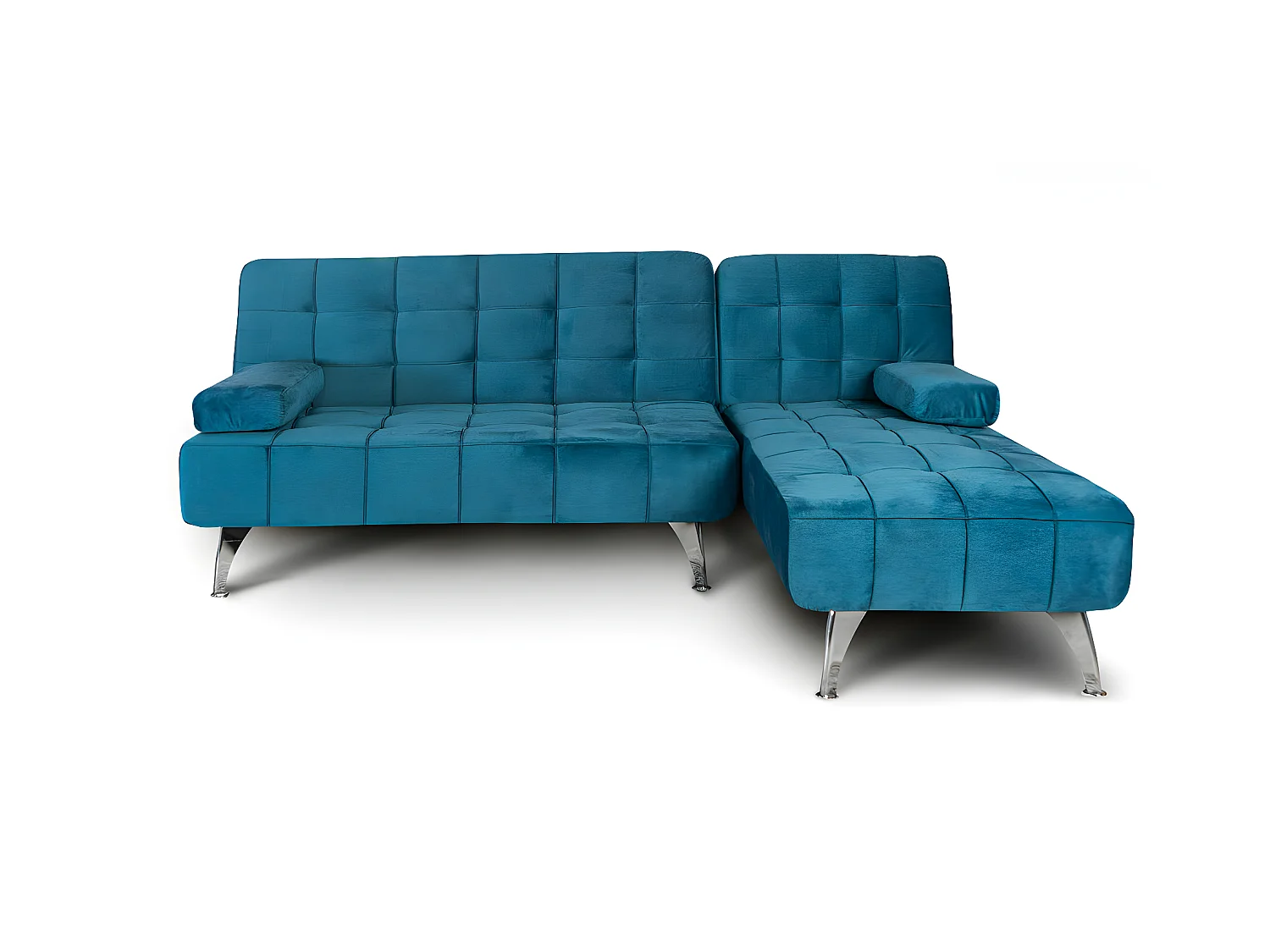 Sofá chaise longue AROA-XS, veludo de 3 lugares conversível em cama, cor CINZA, 198x150cm