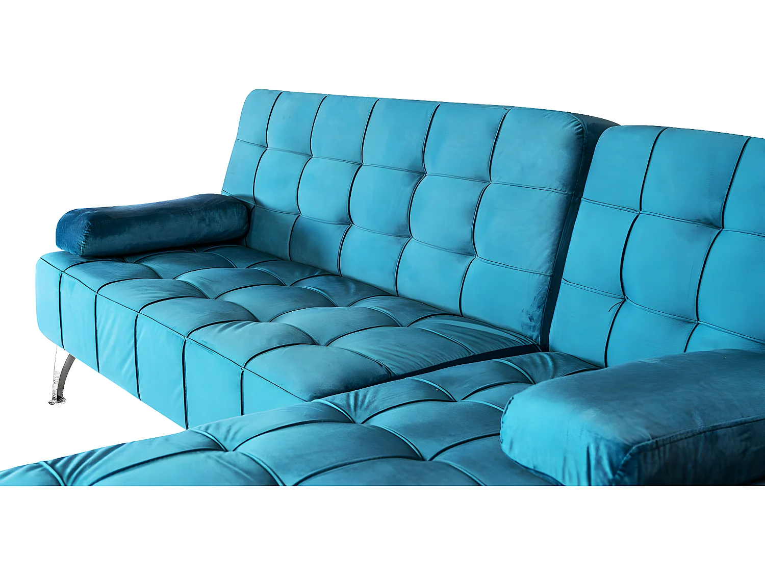 Sofá chaise longue AROA-XS, veludo de 3 lugares conversível em cama, cor CINZA, 198x150cm