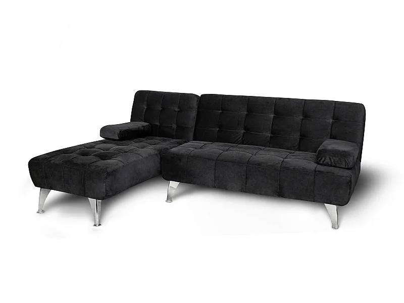 Sofá chaise longue AROA-XS, terciopelo de 3 plazas convertible en cama, color NEGRO, 198x150cm