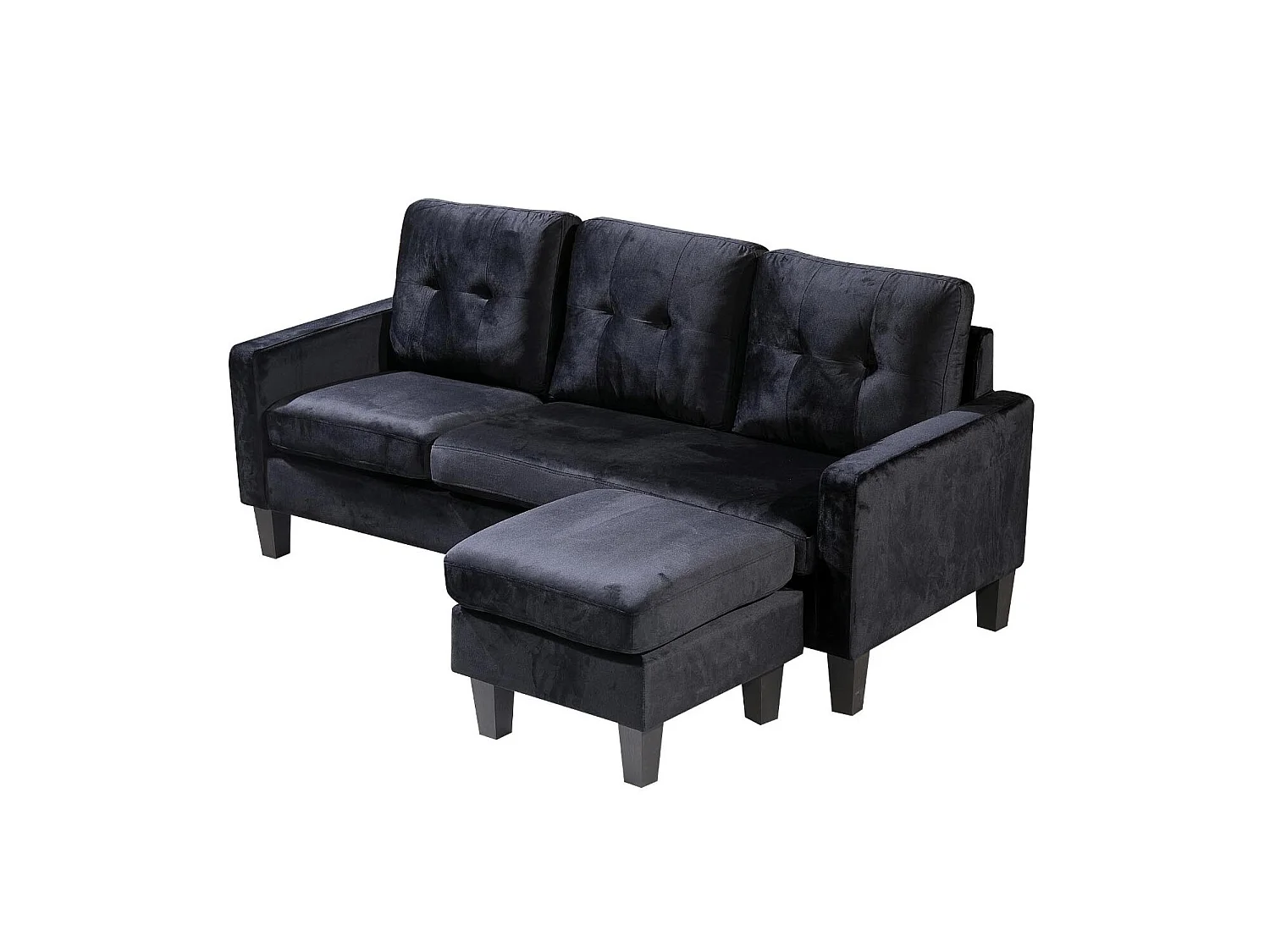 Sofá + Puf Convertible en Chaise Longue 184x131 cm 3 plazas color negro