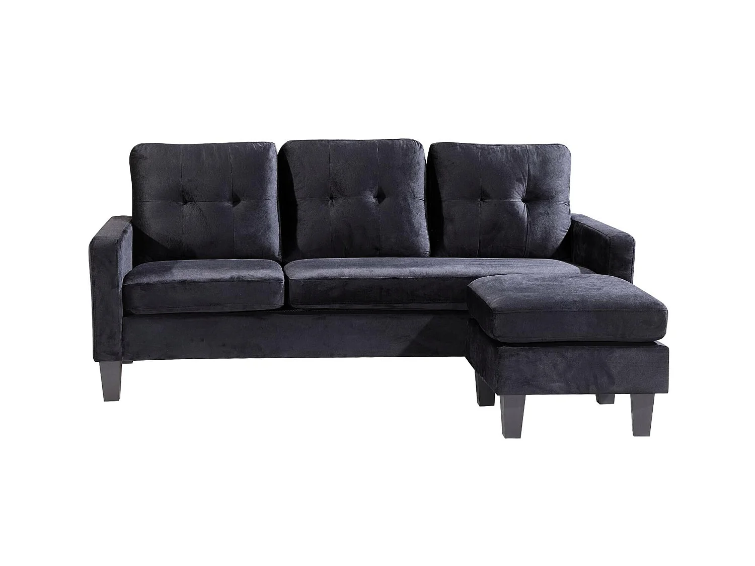 Sofá + Puf Convertible en Chaise Longue 184x131 cm 3 plazas color negro