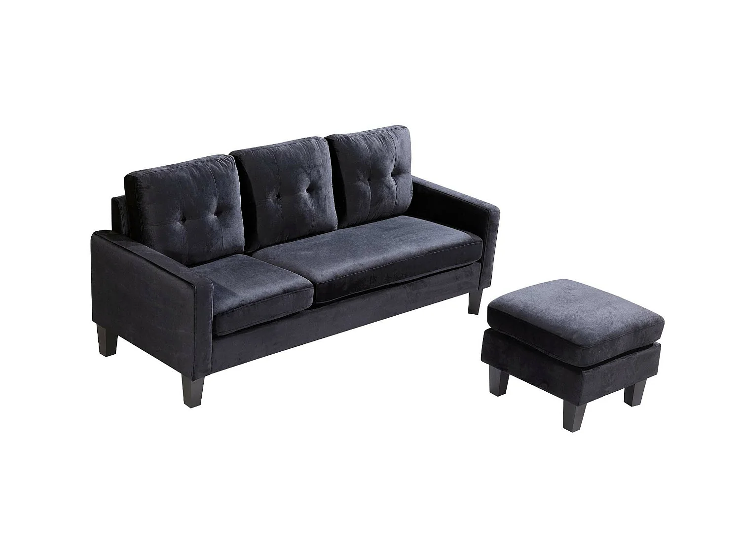Sofá + Puf Convertible en Chaise Longue 184x131 cm 3 plazas color negro