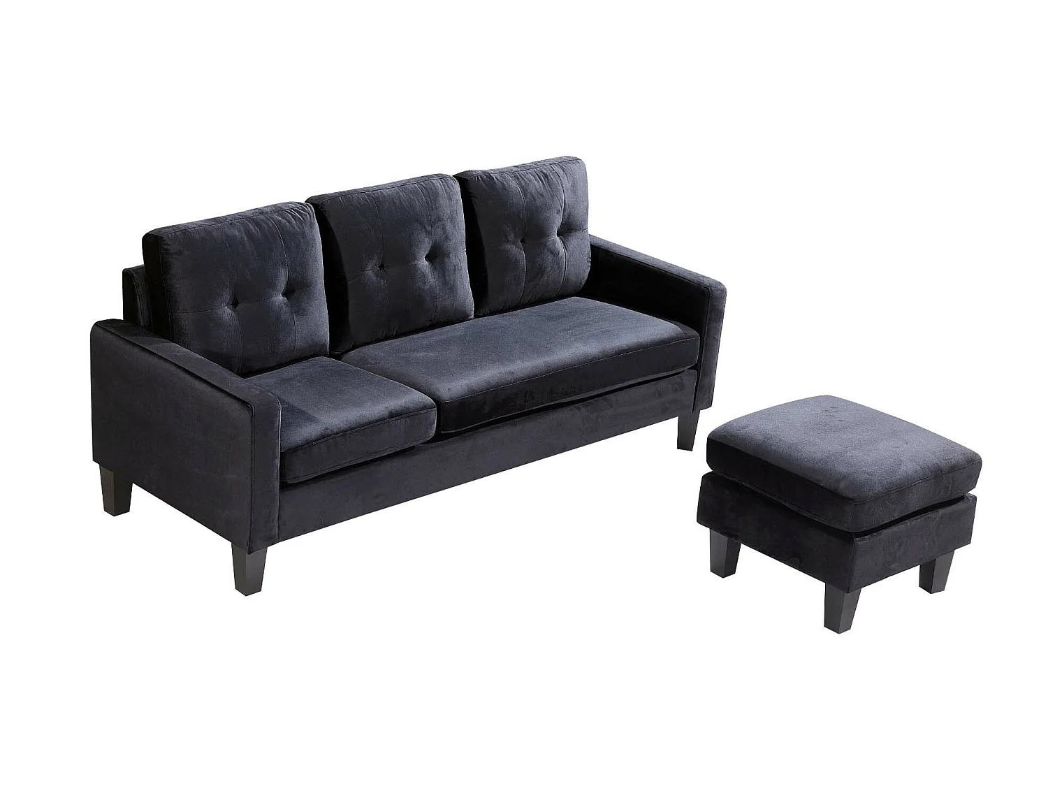 Sofá + Puf Convertible en Chaise Longue 184x131 cm 3 plazas color negro