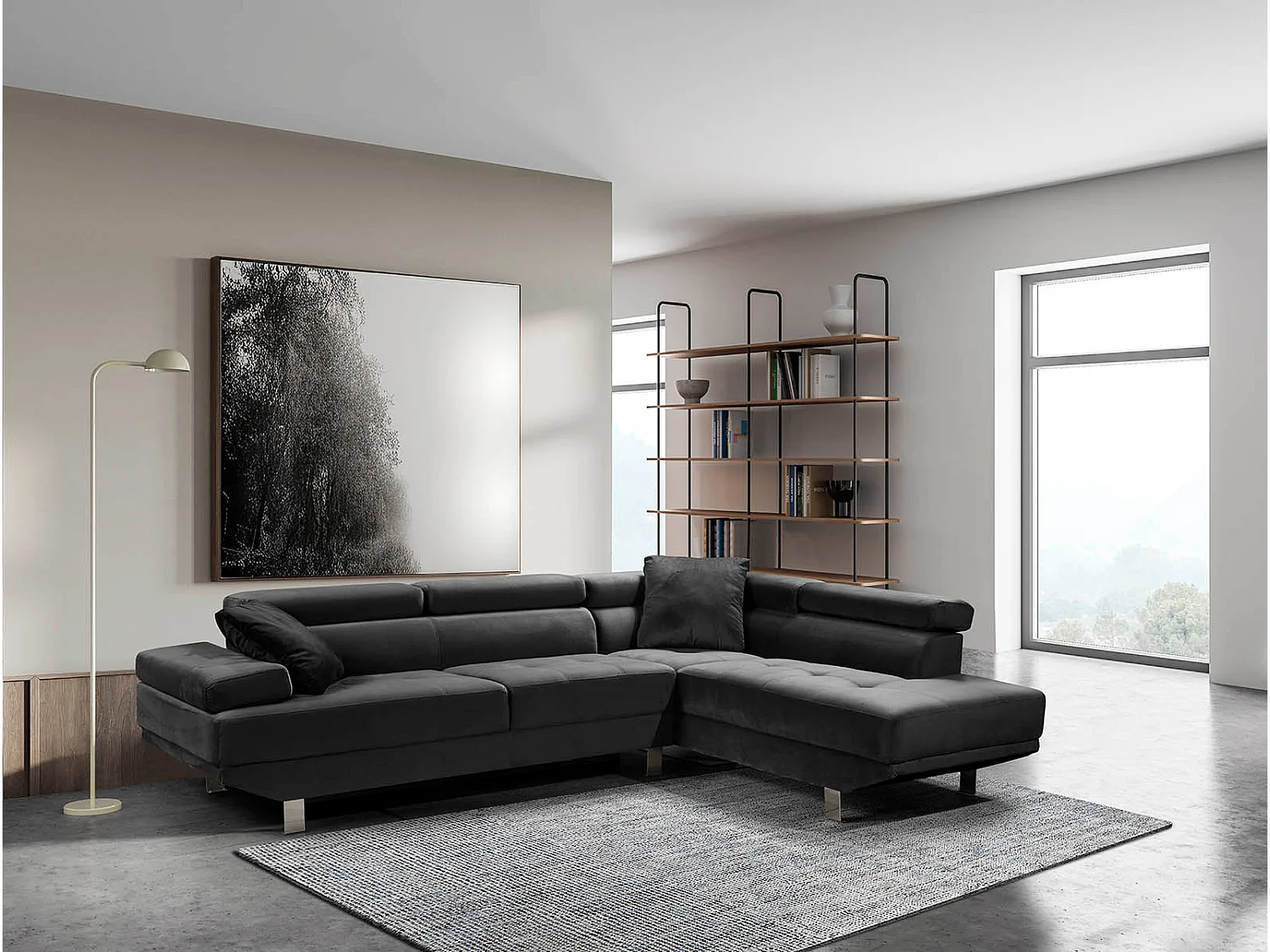 Sofa Chaise Longue Rinconera Daniela 262cm Negro, Chaise Izquierdo