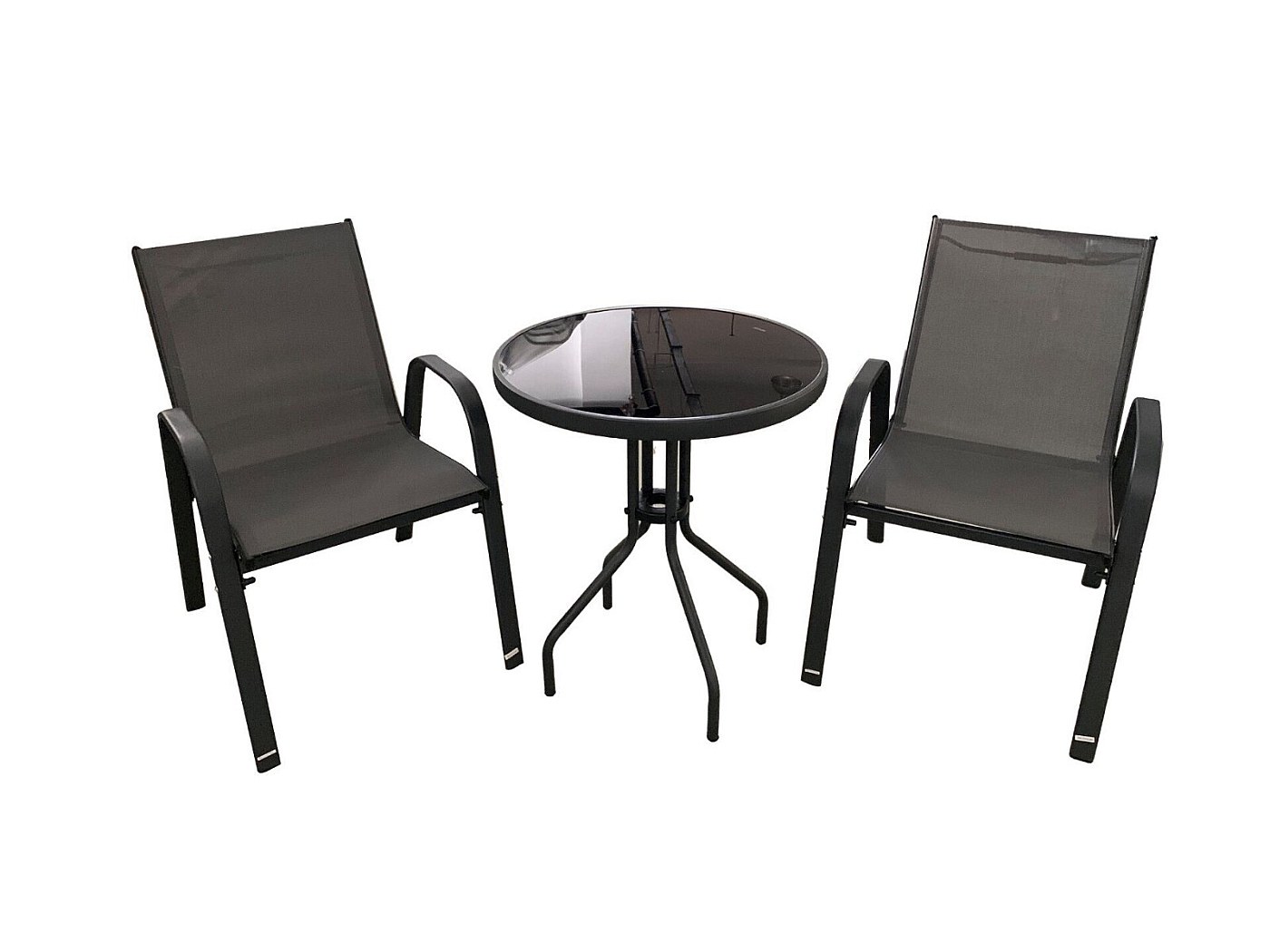 Mesa de Cristal Templado + 2 Sillas. Modelo CDS002, Muebles de Jardin y Terraza