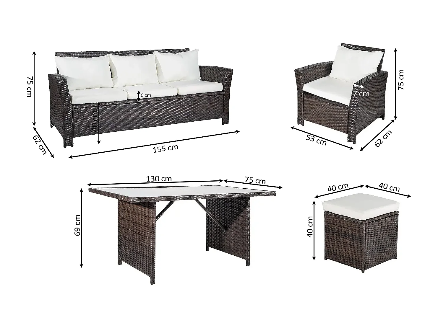 Sofa + Mesa + 2 Sillones+ 2 pufs de Ratan PE. Muebles de Jardin y Terraza, Gris