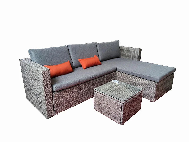 Sofa Chaise Longue de Ratan + Mesa. Modelo MS029-1-GR, Muebles de Jardin y Terraza