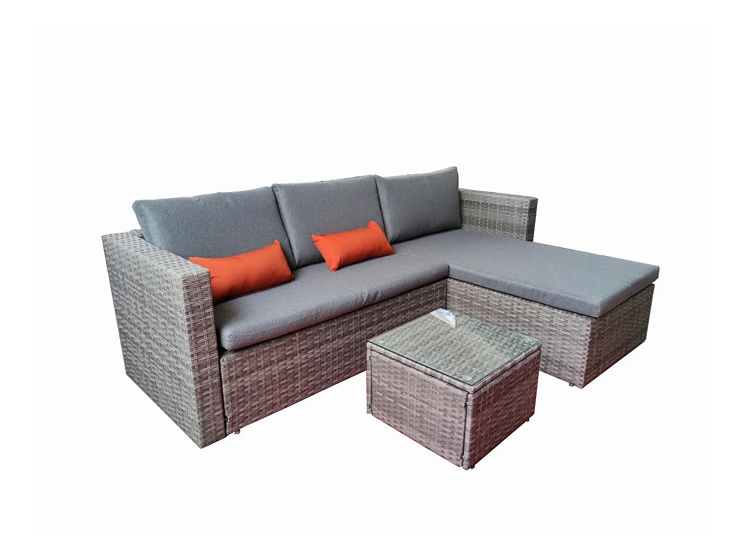 Sofa Chaise Longue de Ratan + Mesa. Modelo MS029-1-GR, Muebles de Jardin y Terraza