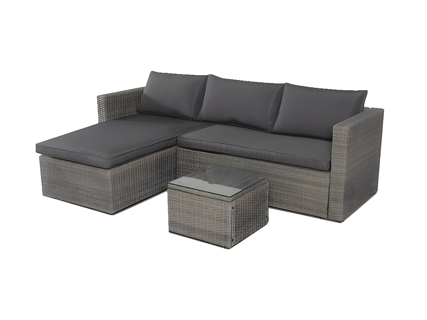 Sofa Chaise Longue de Ratan + Mesa. Modelo MS029-1-GR, Muebles de Jardin y Terraza