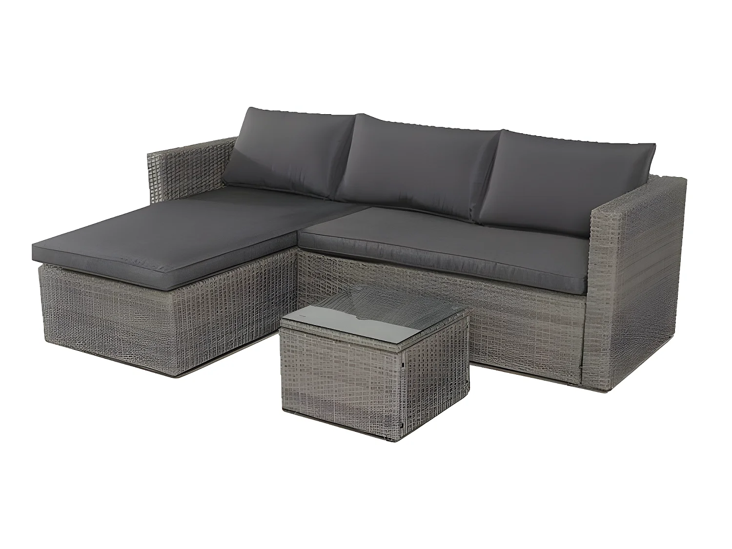 Sofa Chaise Longue de Ratan + Mesa. Modelo MS029-1-GR, Muebles de Jardin y Terraza