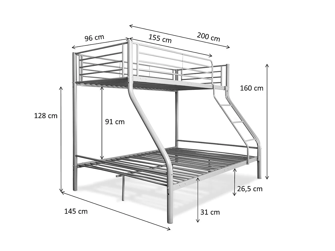 Beliche duplo metálico e individual para 3 pessoas na cor cinza