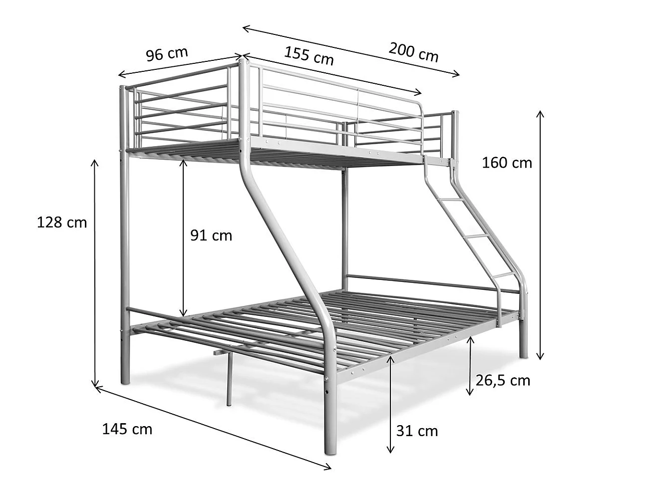 Litera matrimonial metálica e individual para 3 personas color gris