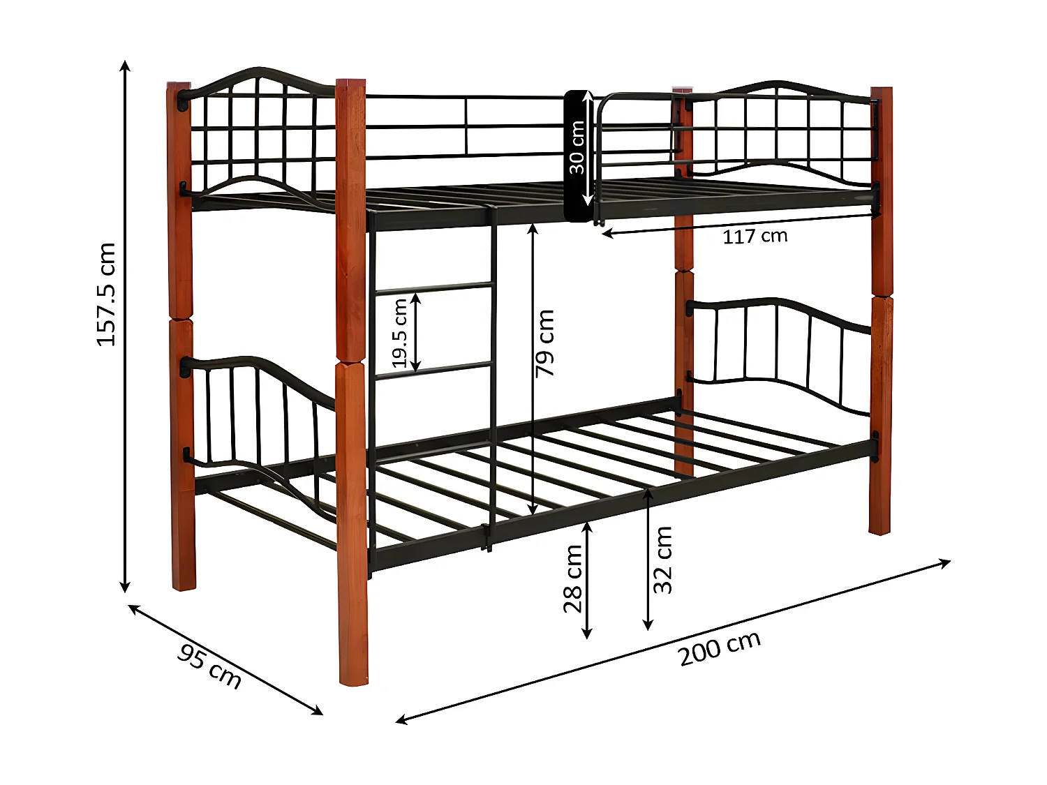 Litera Doble Cama de Madera y Metal de 90x190 cm