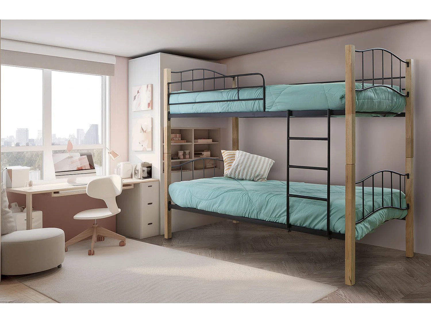 Litera Doble Cama de Madera y Metal de 90x190 cm