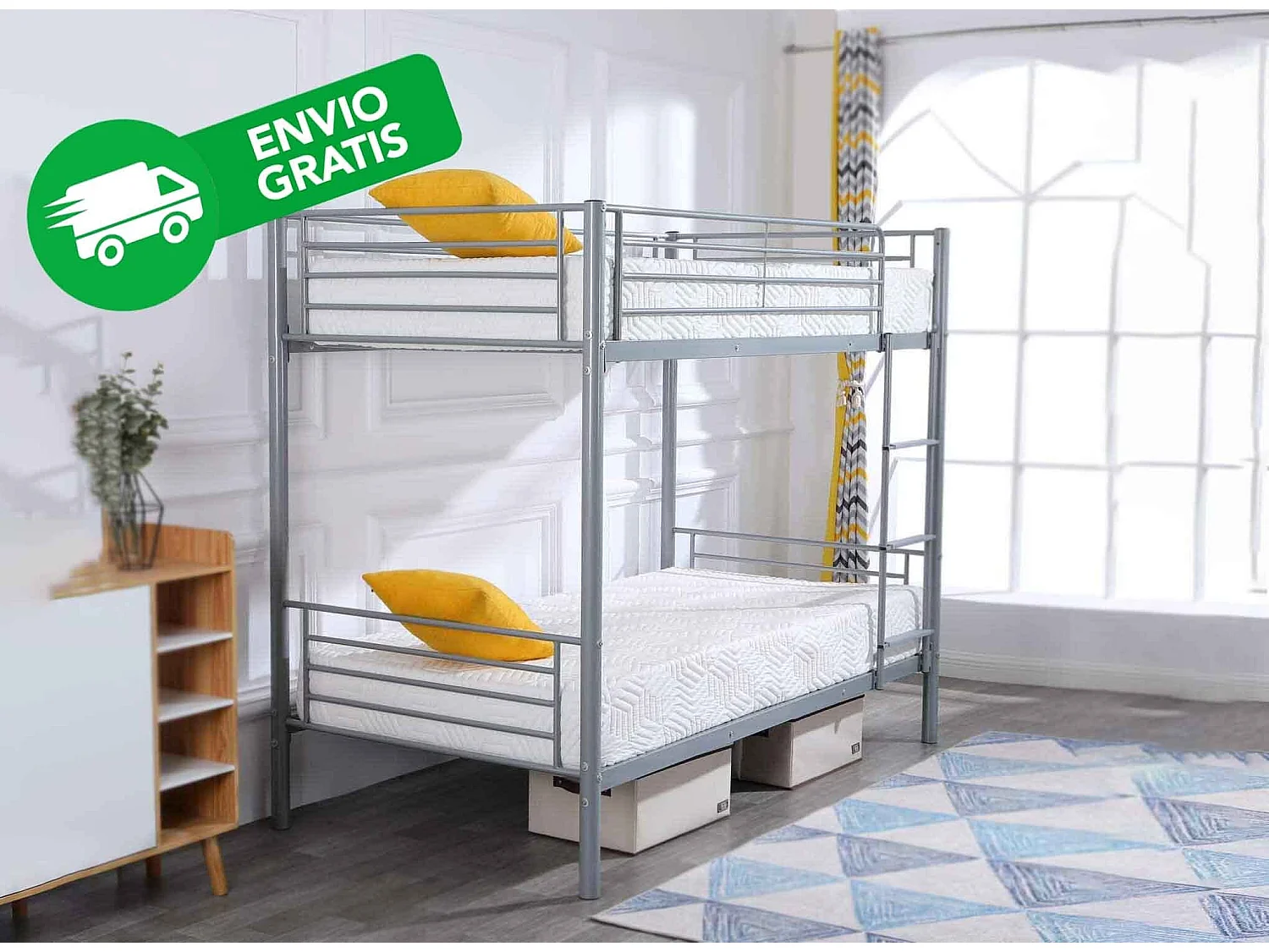 Oferta: Litera Metalica Doble Cama 90cm Gris + 2 Colchones