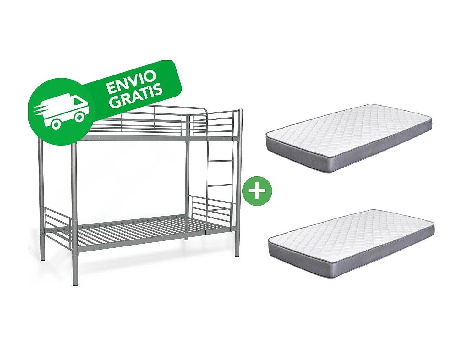 Oferta: Litera Metalica Doble Cama 90cm Gris + 2 Colchones