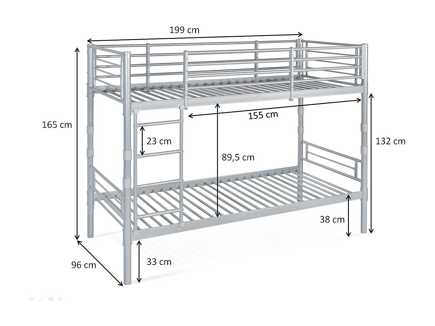 Litera Metalica Doble Cama 90cm AS-110 Blanco + 2 Colchones (90x190 cm)