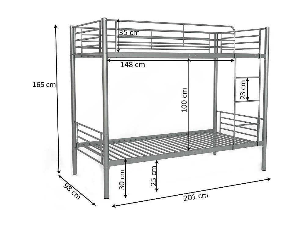Litera Metalica Doble Cama 90cm AS-110 Blanco + 2 Colchones (90x190 cm)