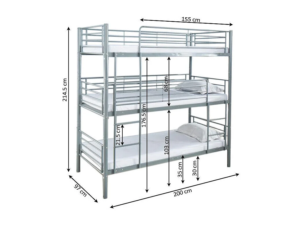 Beliche Triplo 90cm Metal Cinza