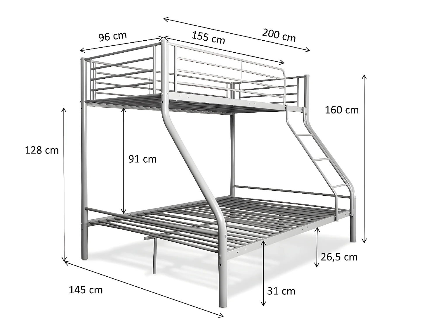 Litera matrimonial e individual metálica para 3 personas color blanco