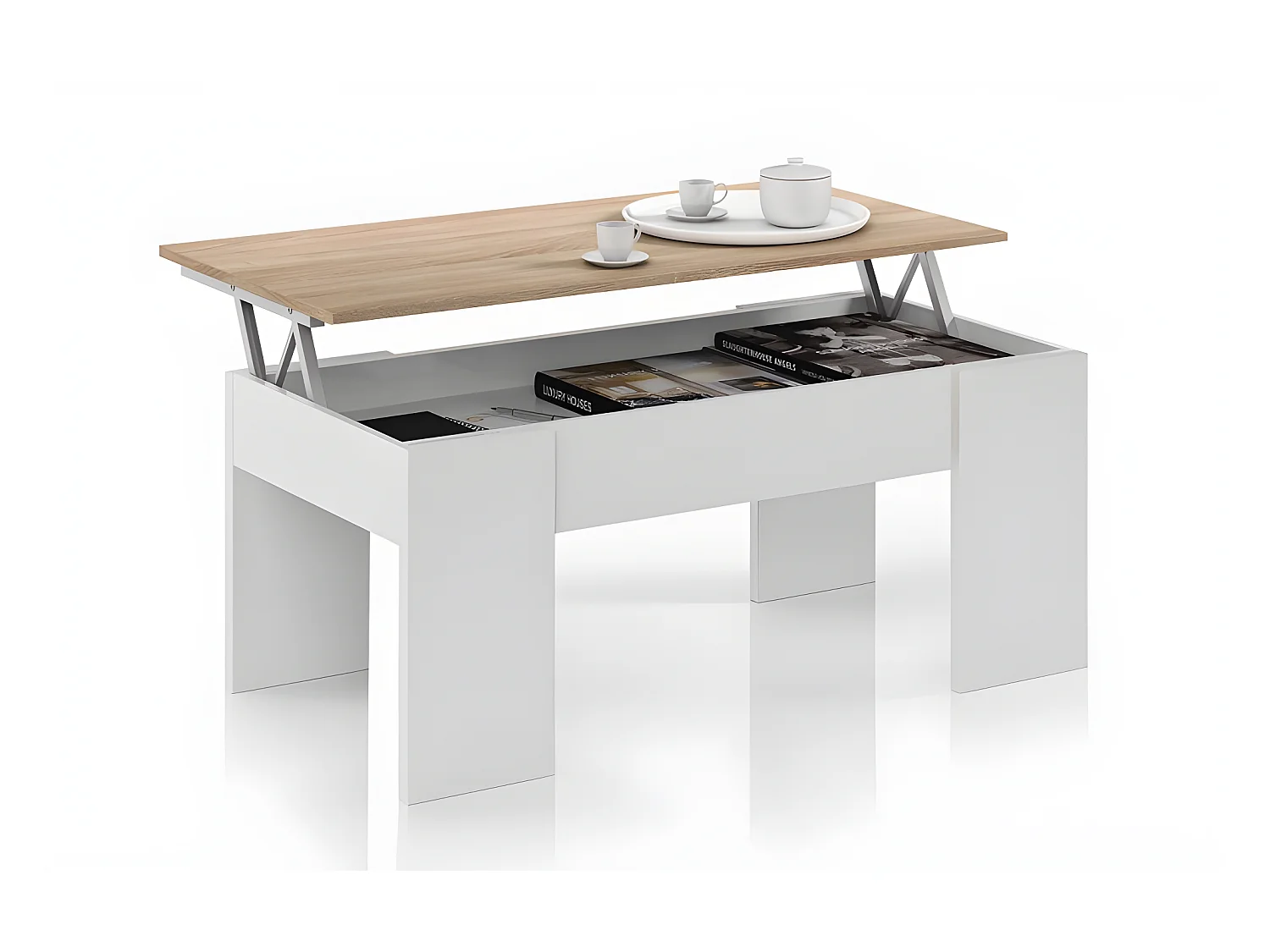 Mesa de centro elevable Elise blanco con cambria su combinación de funcionalidad y diseño ideal para su hogar