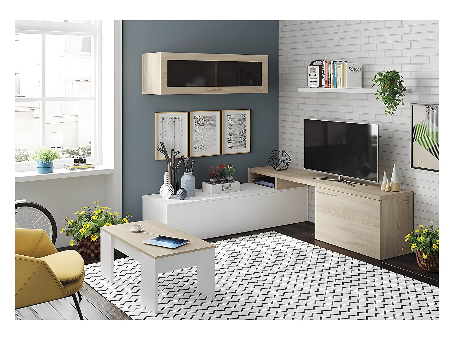 Mesa de centro elevable Elise blanco con cambria su combinación de funcionalidad y diseño ideal para su hogar