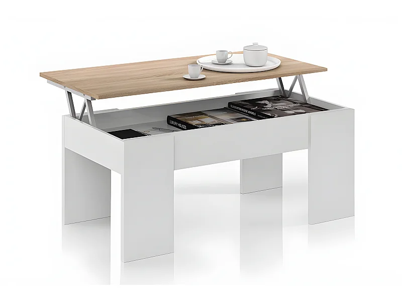 Mesa de centro elevatória Elise branca com cambria, sua combinação de funcionalidade e design ideal para sua casa