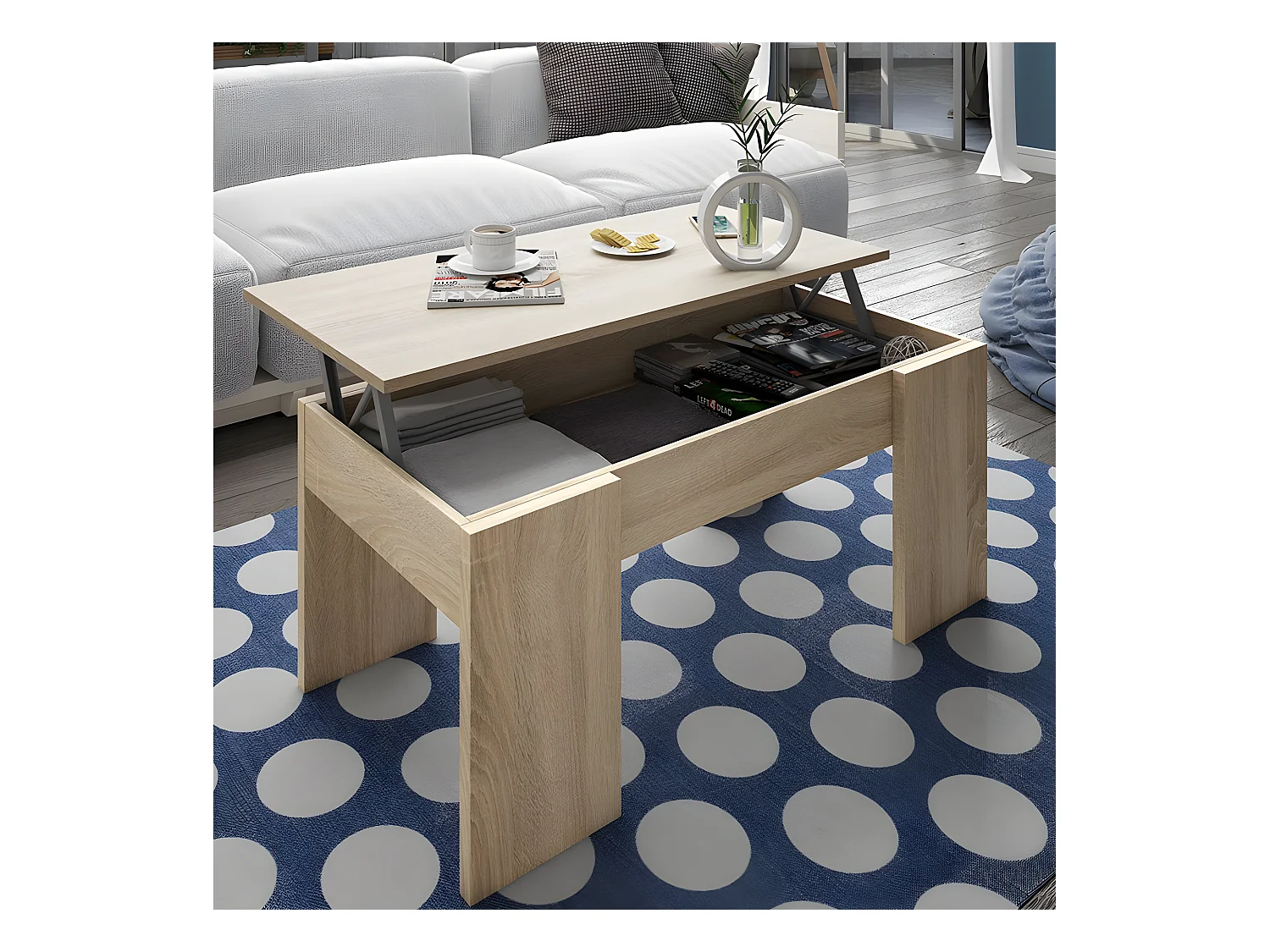 Mesa de centro elevable Elise cambria su combinación de funcionalidad y diseño ideal para su hogar