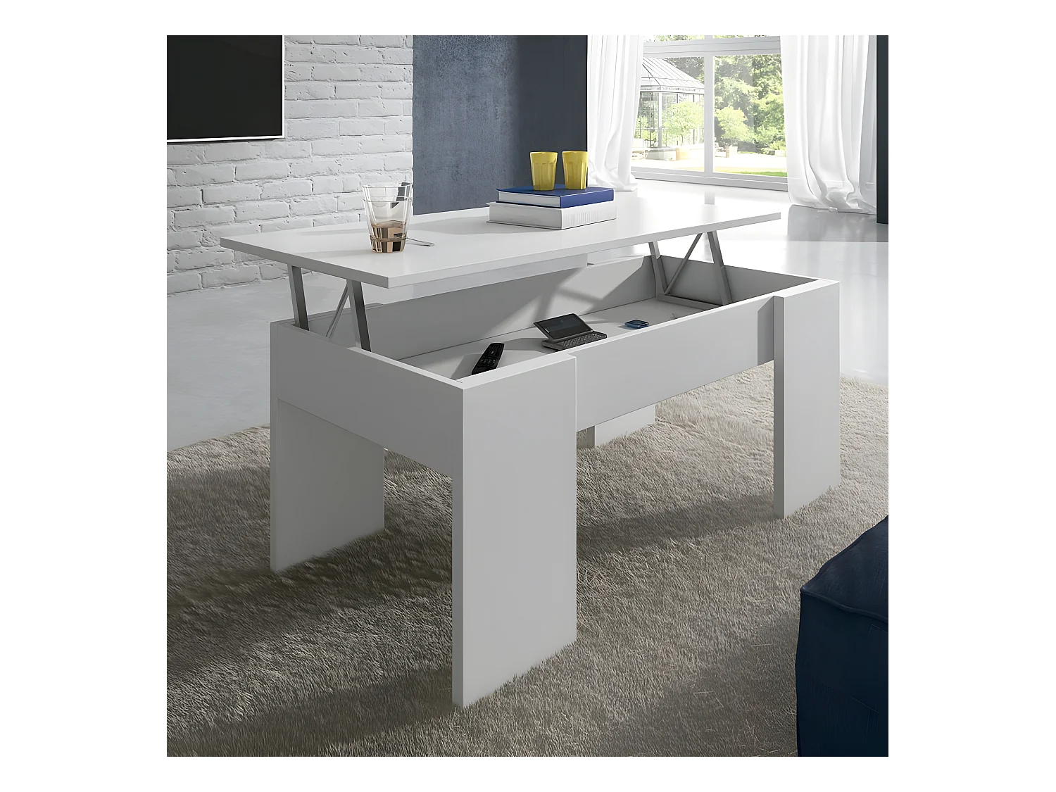 Mesa de centro elevatória Elise branca, sua combinação de funcionalidade e design ideal para sua casa