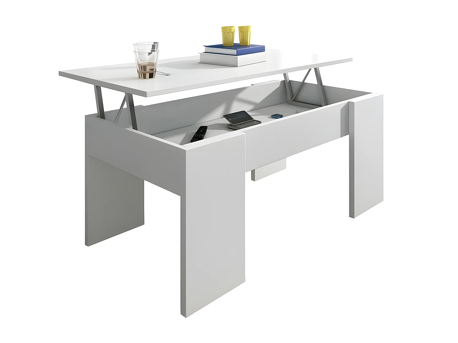 Mesa de centro elevatória Elise branca, sua combinação de funcionalidade e design ideal para sua casa