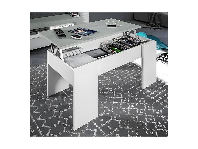 Mesa de centro elevatória Elise branca e cinza, sua combinação de funcionalidade e design ideal para sua casa