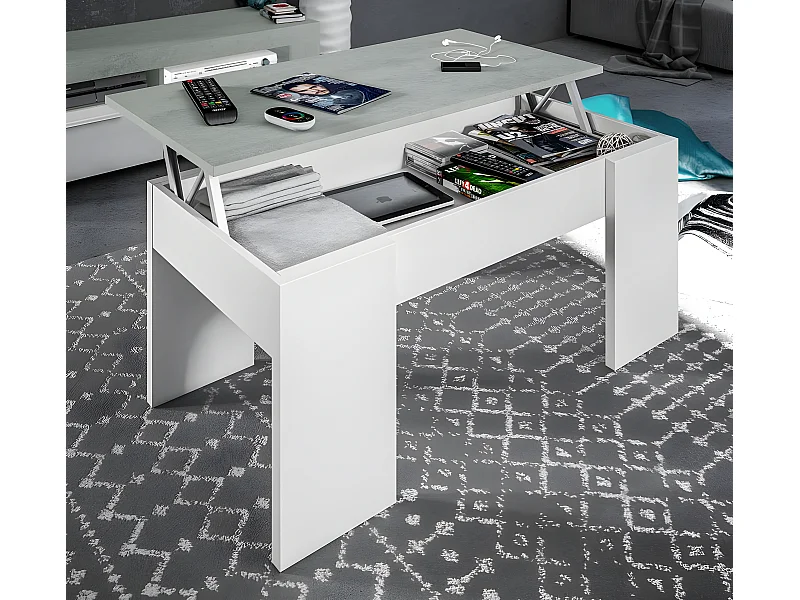 Mesa de centro elevable Elise blanco con gris su combinación de funcionalidad y diseño ideal para su hogar