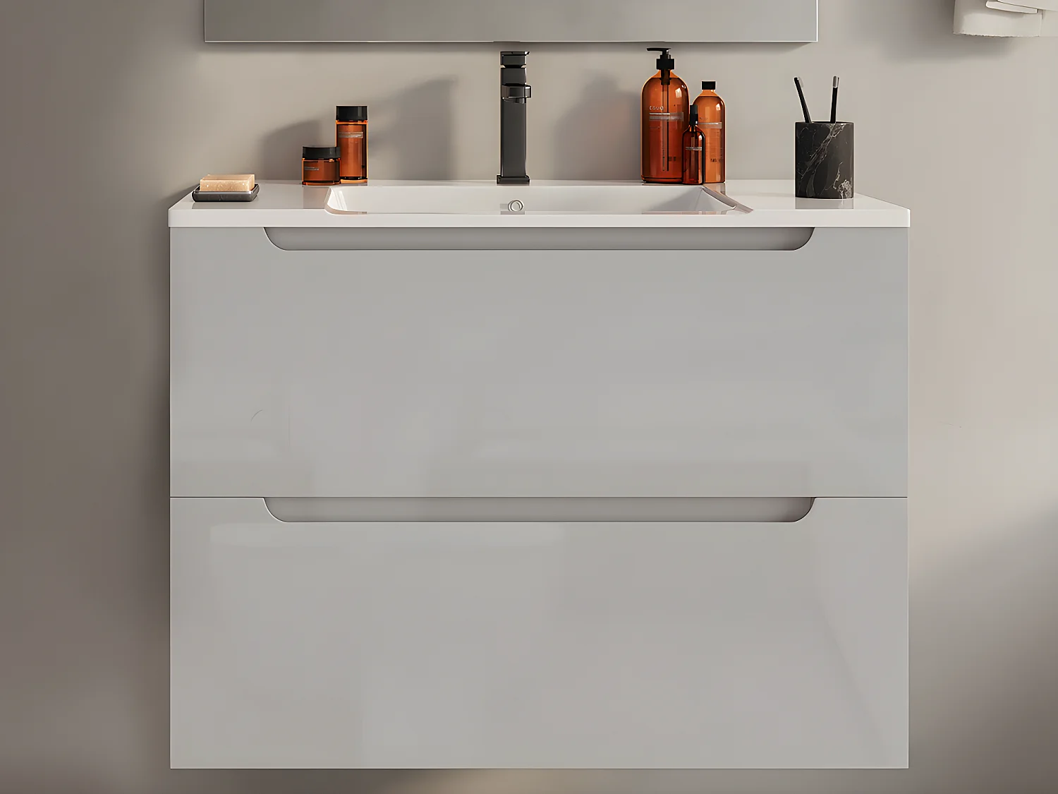 Meuble simple vasque suspendu - Blanc - 80 cm - STEFANIE