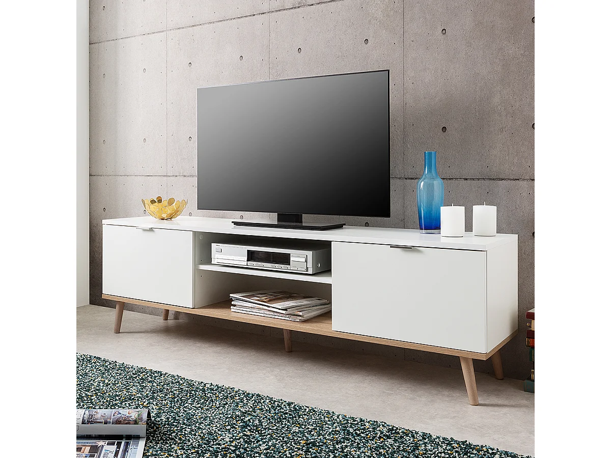 Meuble TV 2 Portes 2 Niches L160 cm - COPENHAGUE
