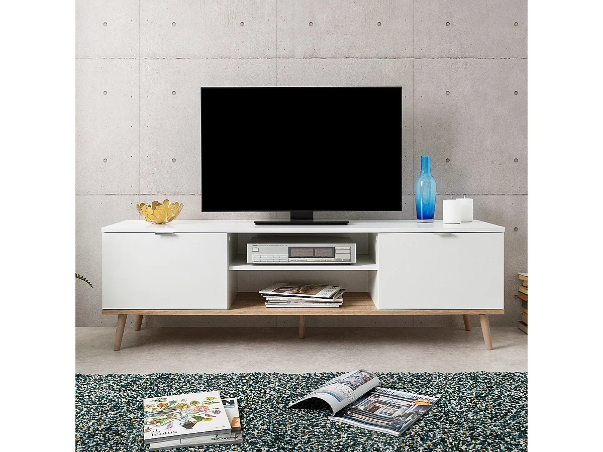 Skandinavisches weißes TV-Möbel mit Aufbewahrung - L 160 cm
