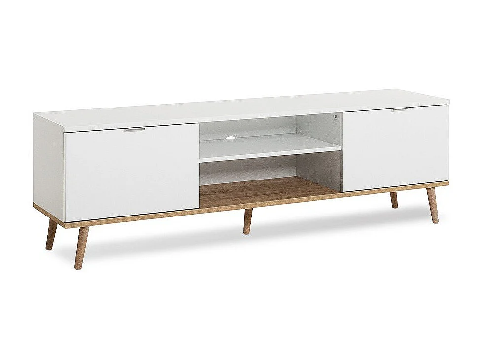 Skandinavisches weißes TV-Möbel mit Aufbewahrung - L 160 cm
