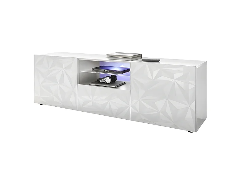 Meuble TV - Blanc Laque brillant - L 181 x P 43 x H 57cm - PARIGI