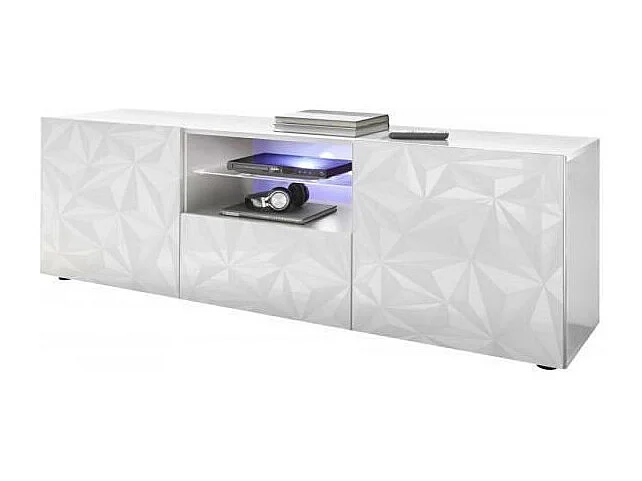 Meuble TV - Blanc Laque brillant - L 181 x P 43 x H 57cm - PARIGI