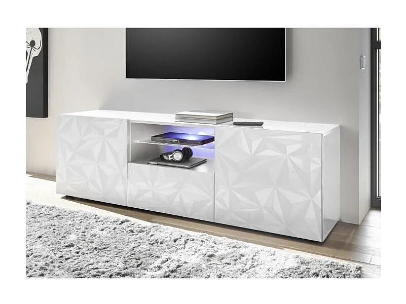 Meuble TV - Blanc Laque brillant - L 181 x P 43 x H 57cm - PARIGI