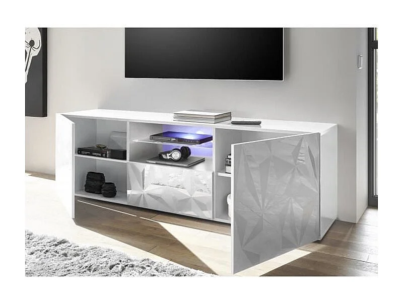 Meuble TV - Blanc Laque brillant - L 181 x P 43 x H 57cm - PARIGI